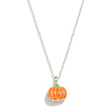 Dainty Chain Link Pumpkin Necklace W/ Earrings- Set