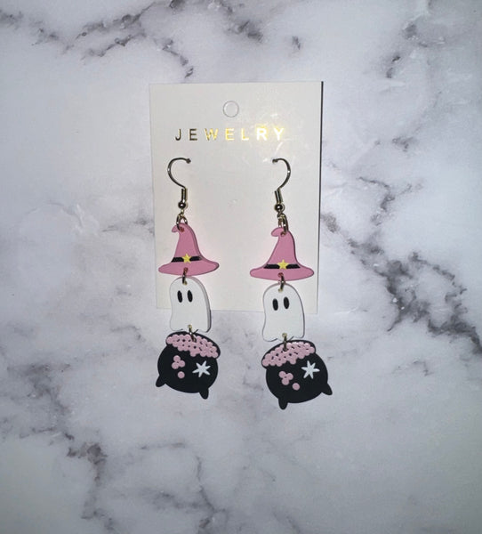 Halloween Themed Cute Ghost Hat Dangle Earrings