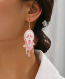 Pink Glitter Hallo-Scream Face Earrings