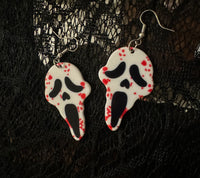 Blood Splattered Scream Ghost Face Earrings