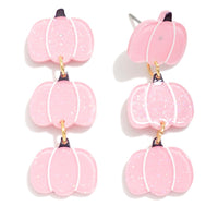 Pink October Triple Pumpkin Drop Earrings