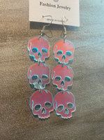 Color Changing Triple Skull Drop Earrings