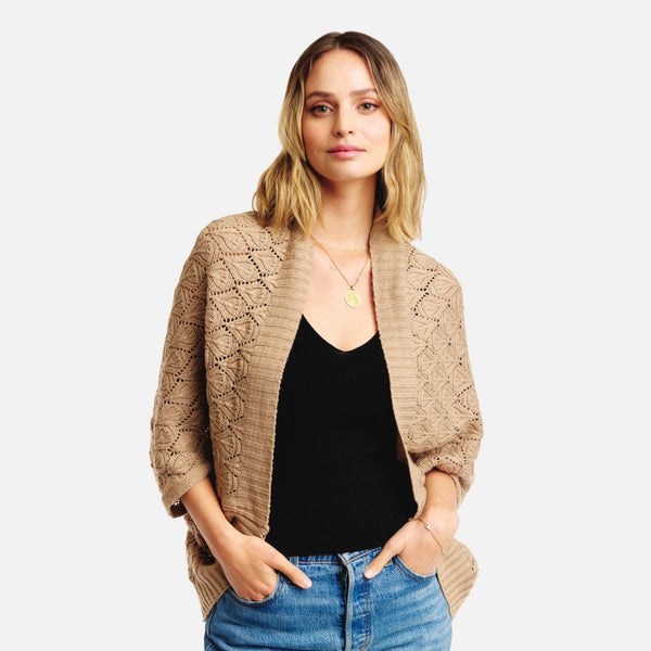 Black/Beige Crocheted Knit Shrug Cardigan