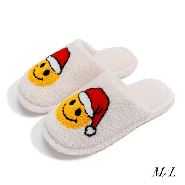 Soft Santa Smiley Face Emoji Slippers