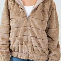 Tiered Faux Fur Jacket With Hood