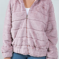 Tiered Faux Fur Jacket With Hood