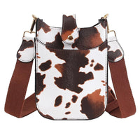 Vegan Leather Cow Print Cross Body Bag With Snap Latch Closure