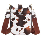 Vegan Leather Cow Print Cross Body Bag With Snap Latch Closure