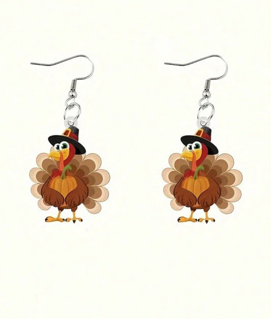 Cute Little Turkey Gobble Thanksgiving Earrings