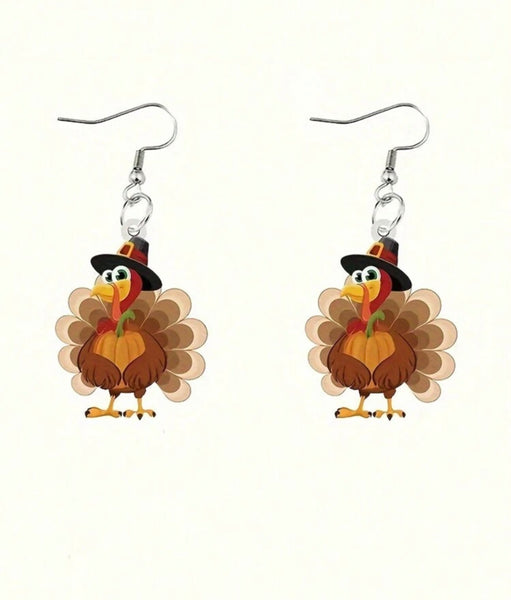 Cute Little Turkey Gobble Thanksgiving Earrings