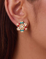 Multicolor Rhinestone Snowflake Studded Earrings