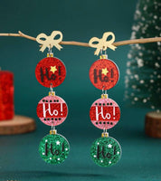 Ho Ho Ho Acrylic Glitter Dangle Earrings