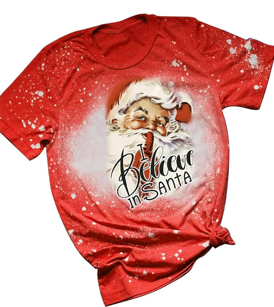 ‘I Believe In Santa’ Bleached Printed Tee