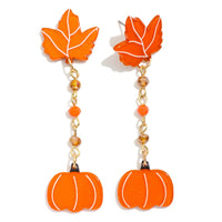 Linked Glitter Maple Leaf & Pumpkin Fall Earrings