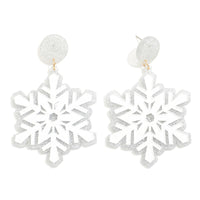 Glistening Glitter Acetate Layered Snowflake Post Drop Earrings