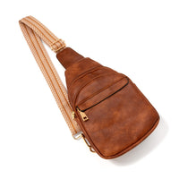 Faux Leather Guitar Strap Sling Bag With Contrast Leather Details