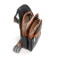 Faux Leather Guitar Strap Sling Bag With Contrast Leather Details