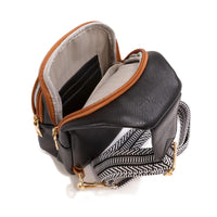 Faux Leather Guitar Strap Sling Bag With Contrast Leather Details