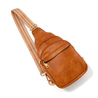 Faux Leather Guitar Strap Sling Bag With Contrast Leather Details