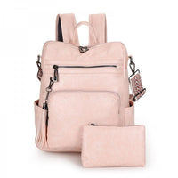 Pink Vegan Leather Convertible Backpack With Matching Pouch