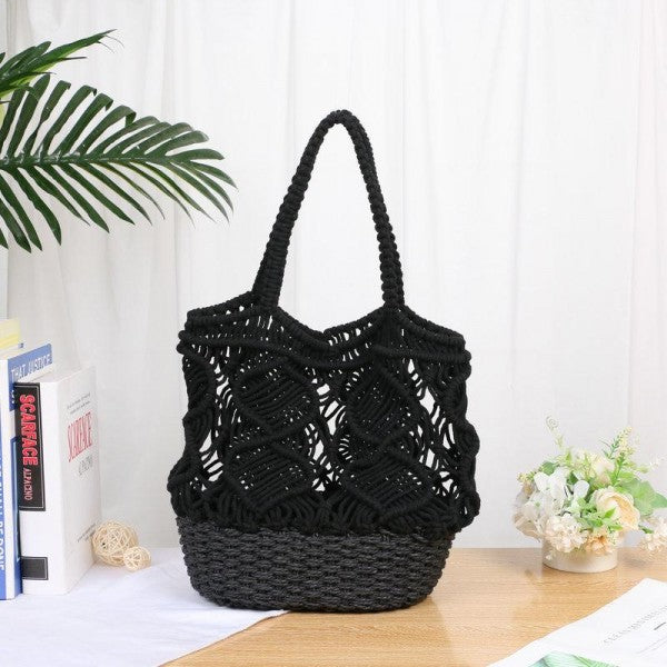 Black Crocheted Bucket Handbag