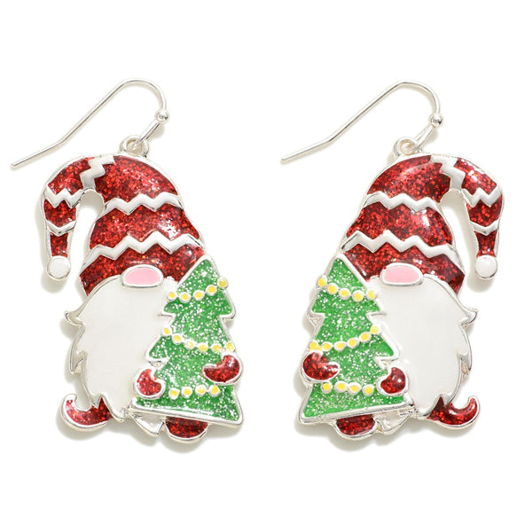 Enamel Coated Christmas Gnome Drop Earrings
