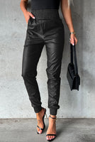 Smooth Sailing Smocked High-Waisted Faux Leather Pants