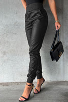 Smooth Sailing Smocked High-Waisted Faux Leather Pants