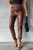 Smooth Sailing Smocked High-Waisted Faux Leather Pants