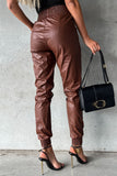 Smooth Sailing Smocked High-Waisted Faux Leather Pants