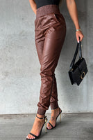 Smooth Sailing Smocked High-Waisted Faux Leather Pants