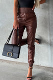 Smooth Sailing Smocked High-Waisted Faux Leather Pants