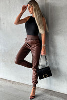 Smooth Sailing Smocked High-Waisted Faux Leather Pants