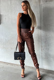 Smooth Sailing Smocked High-Waisted Faux Leather Pants