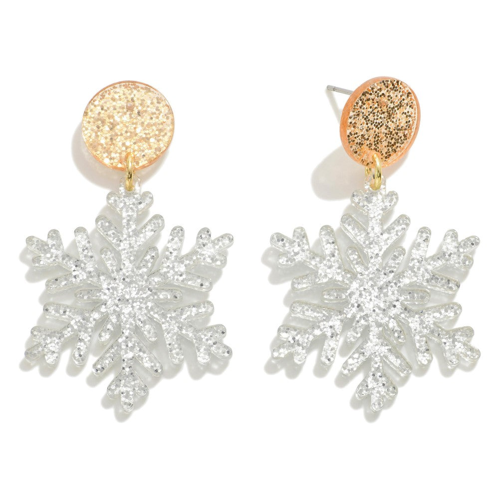 Glitter Acetate Snowflake Drop Earrings