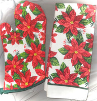 Christmas Poinsettia Kitchen Towel & Oven Mitt Set