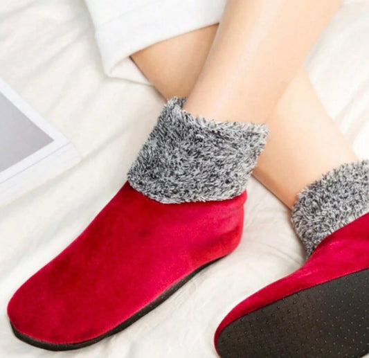 Red Plush Non Slip Ankle Bootie Socks
