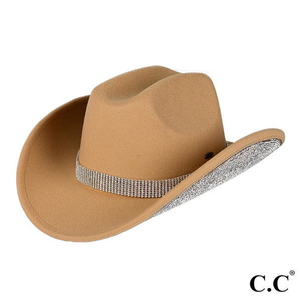 C.C Vegan Cowboy Hat With Rhinestone Trim And Band