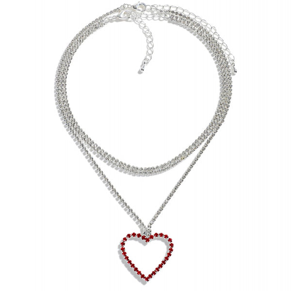 Set of Two Rhinestone Choker Necklaces with Heart Pendant