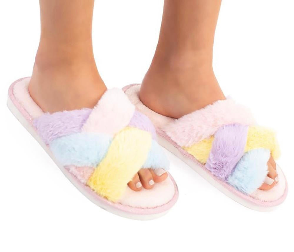 Faux Fur Criss Cross Slippers