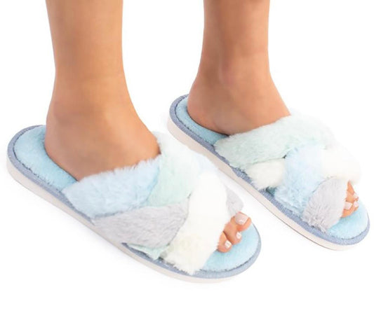 Faux Fur Criss Cross Slippers
