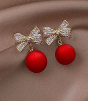 Rhinestone Studded Bow Pearl Earrings