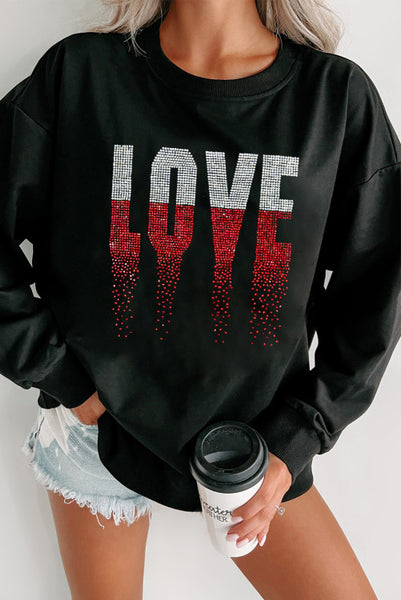 Black Rhinestone LOVE Graphic Sweatshirt