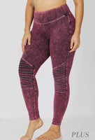 Zenana Dark Burgundy Mineral Wash Motto Leggings-Curvy