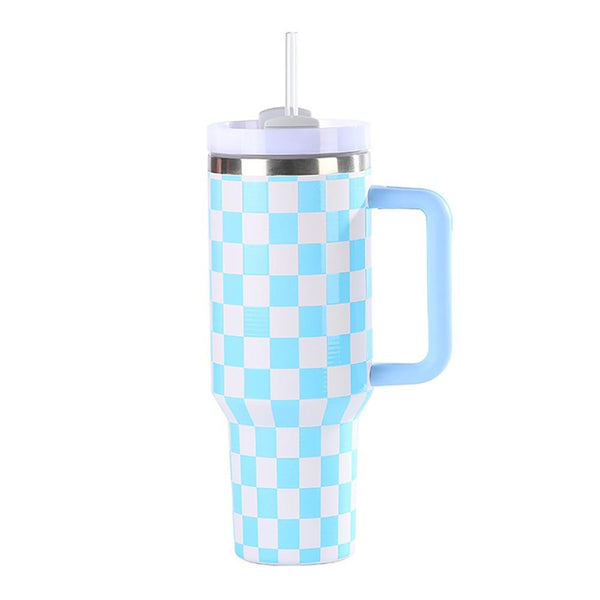 Checkered 40oz Stainless Steel Tumbler W/ Handle