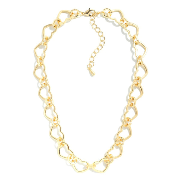 Gold Tone Heart Chain Linked Necklace