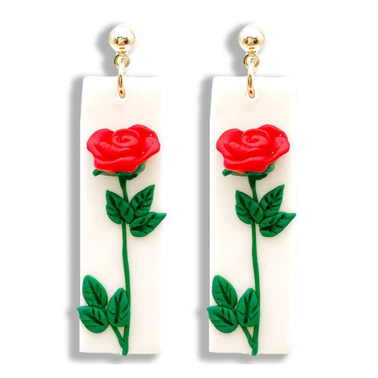 Polymer Clay Rose Drop Earrings