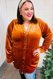 Dazzling Rust Velvet Button Down Tunic Top