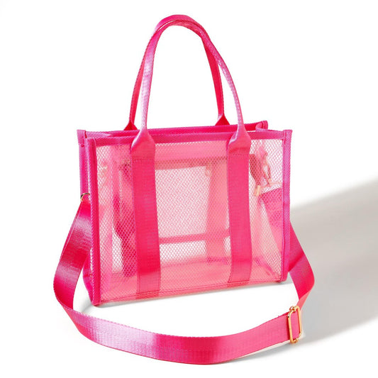 Pink Jelly Crossbody Tote Bag With Mesh Detail