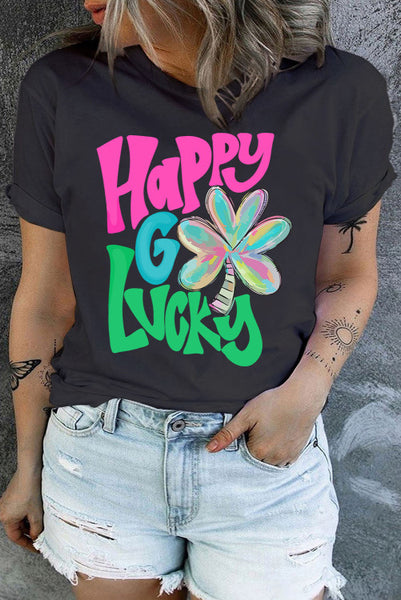 Happy Go Lucky Graphic Tee- Curvy